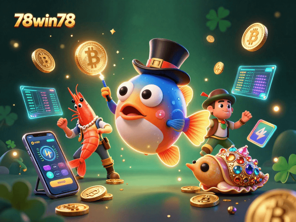 Engage in exciting gaming at 78win78 featuring animated characters and golden coins.