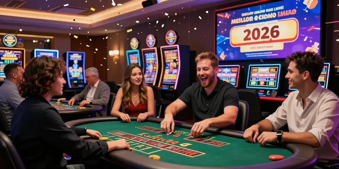 Scène animée de joueurs au meilleur casino en ligne 2026, célébrant des gains et profitant des offres modernes.