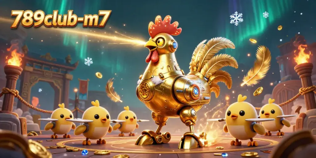 Engage in thrilling gaming with 789club-m7's dynamic casino scene featuring a golden rooster robot!