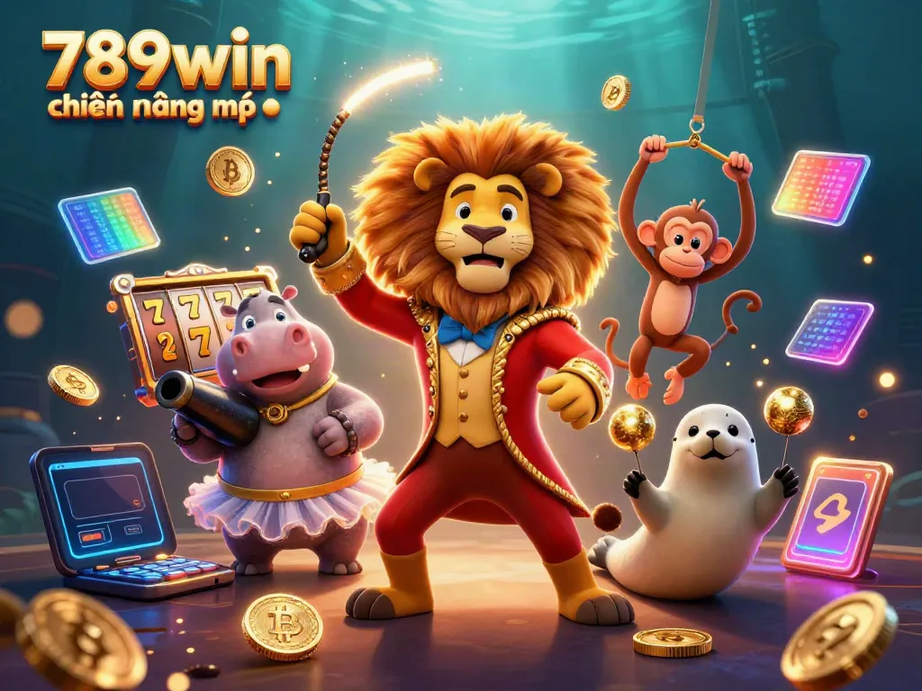 Experience excitement at 789win hiện đang mở with 3D circus characters amidst vibrant jackpot visuals.