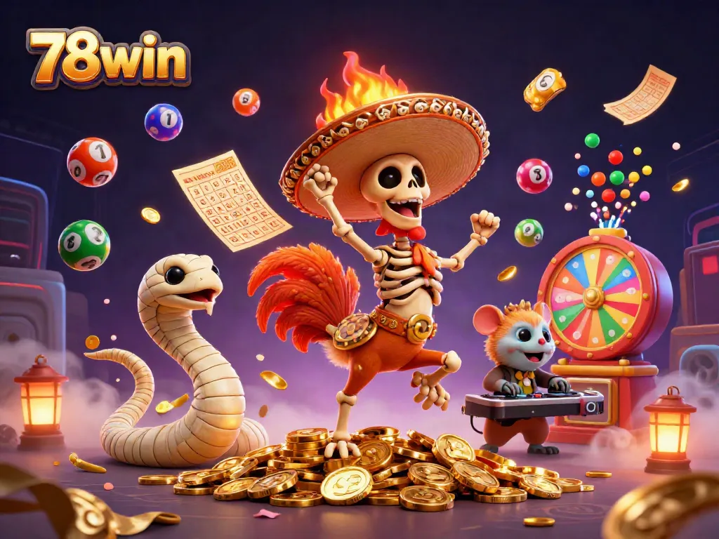 Experience thrilling gaming magic at 78win with colorful lottery balls and vibrant casino elements.