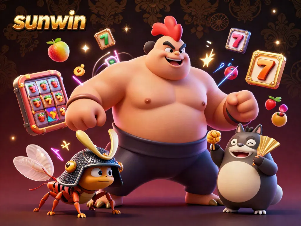 Experience the thrill of sunwin's gaming action with energetic characters and dynamic slot visuals.