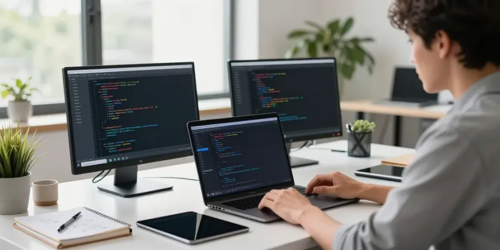 Engaging in unfiltered AI chat at a modern workspace with technology and creativity.