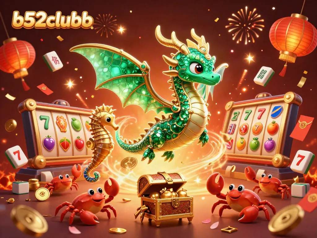 Experience thrilling gameplay at b52clubb with vibrant slot reels and festive decorations.