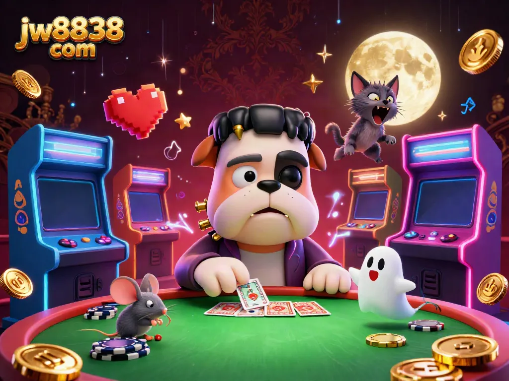 Experience thrilling card games at jw8838 com with vibrant 3D characters at a spooky casino.