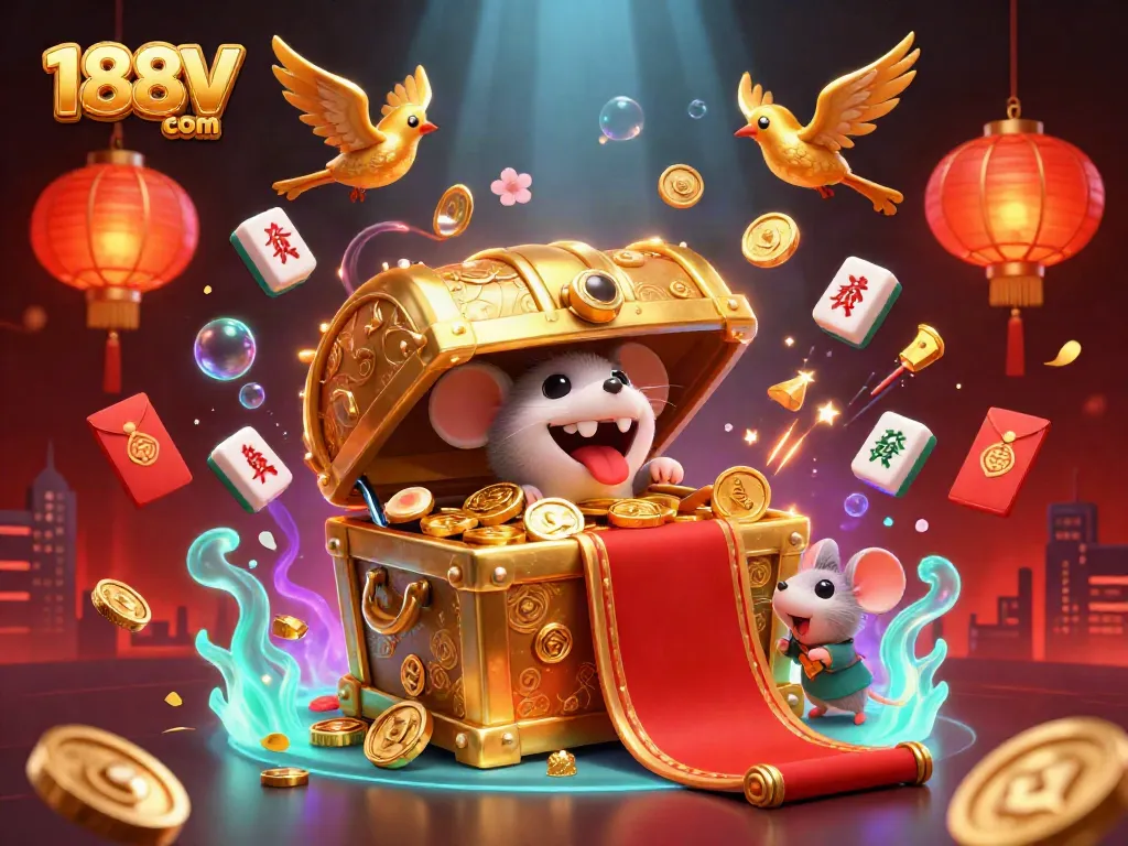 Experience the excitement of winning at 188V com through a vibrant 3D casino scene with treasures and unique game elements.