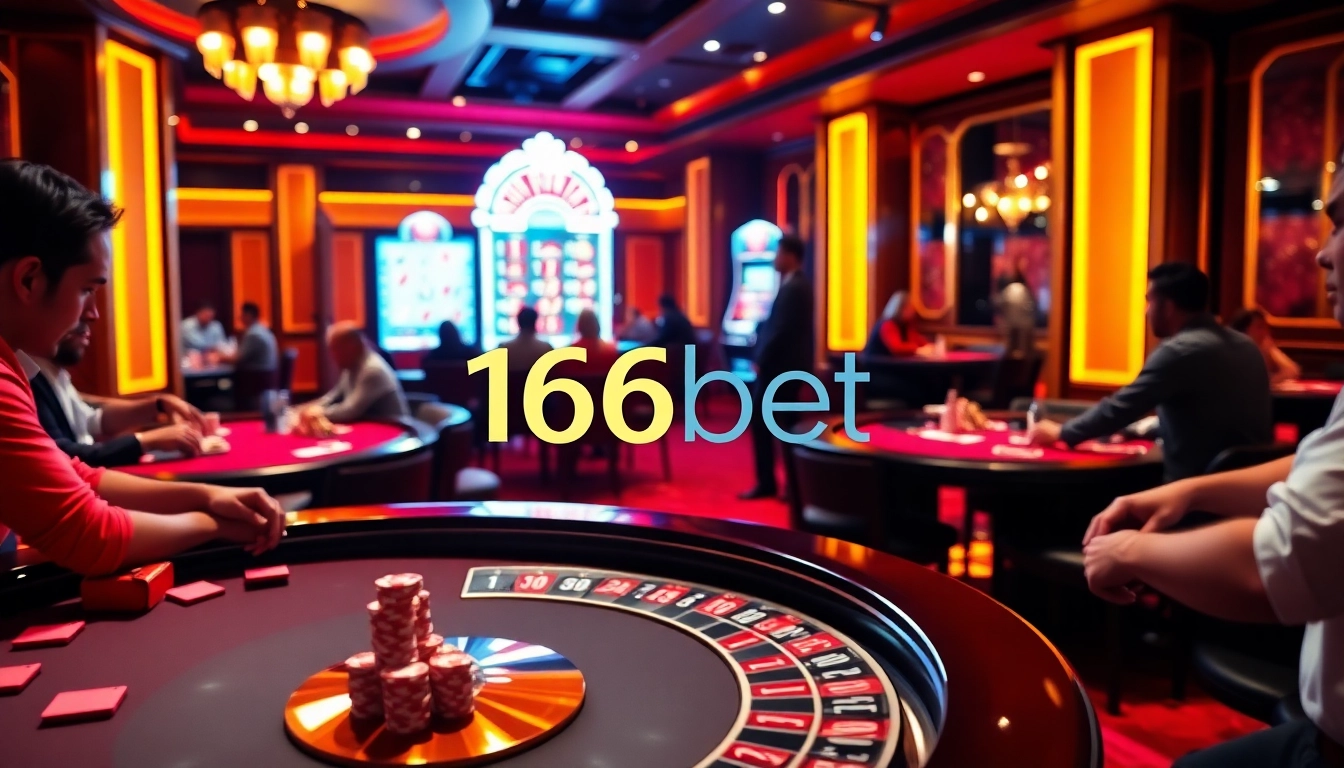 Players enjoying poker and roulette at 166bet casino, immersed in a luxurious gaming experience.