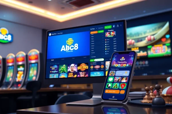 ABC8 online betting interface showcasing sports and casino games with a modern design.
