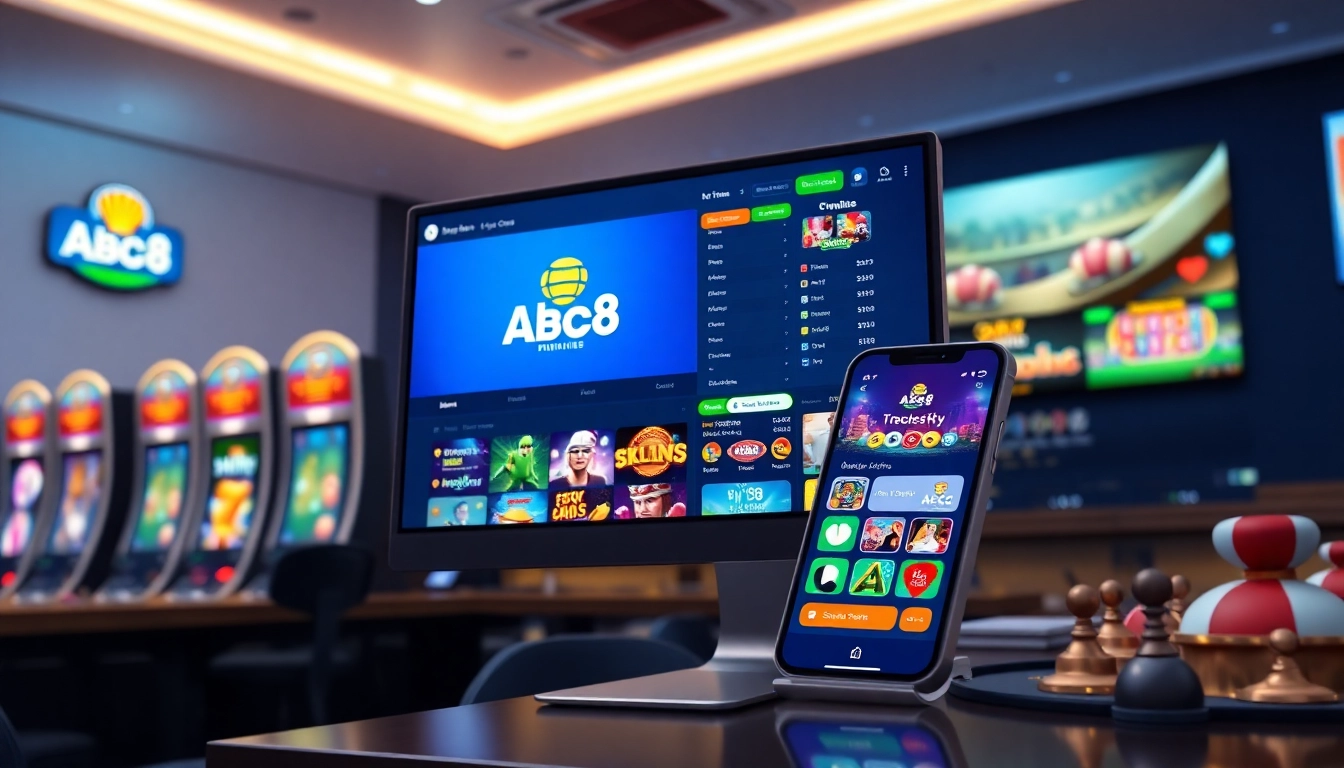 ABC8 online betting interface showcasing sports and casino games with a modern design.