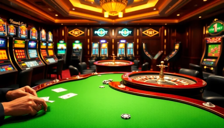 Experience the excitement of F8BET.com with a luxurious poker scene and vibrant slot machines.