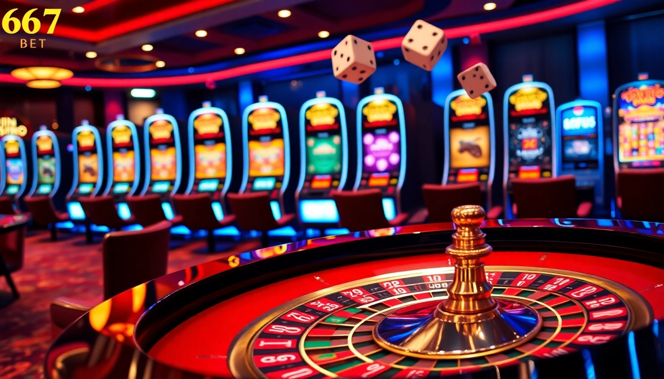 Exciting gameplay scene at 667bet featuring roulette and vibrant poker chips.