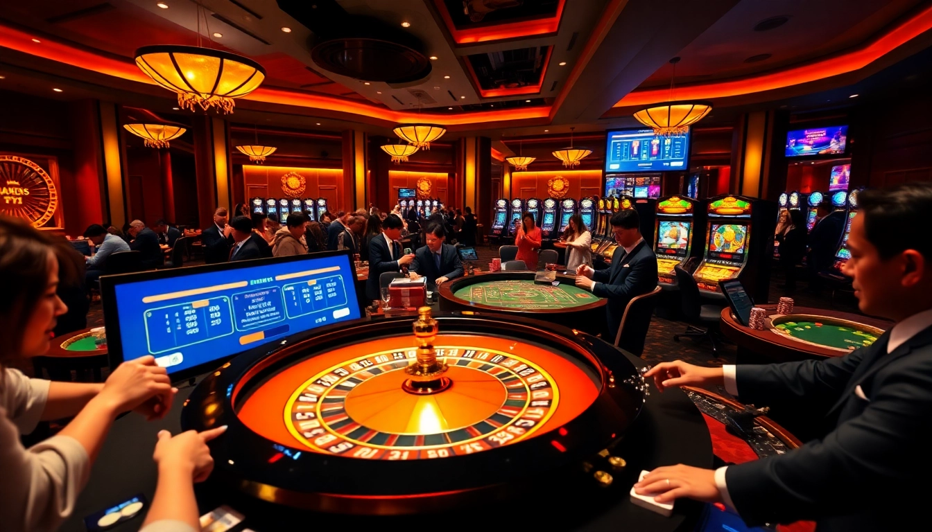 Players engaged at a luxurious casino table at Nhà cái 368BET, showcasing thrilling betting action.