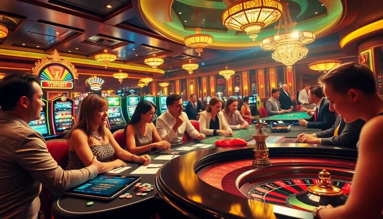Play engaging casino games with cwin at a luxurious gaming table in a vibrant atmosphere.
