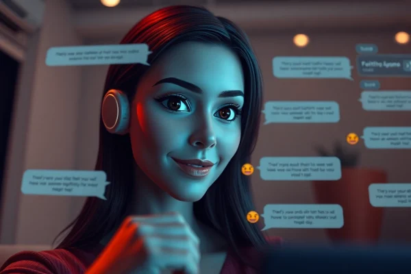 Porn AI chat featuring a charismatic AI character in a modern virtual interface, inviting intimate conversations.