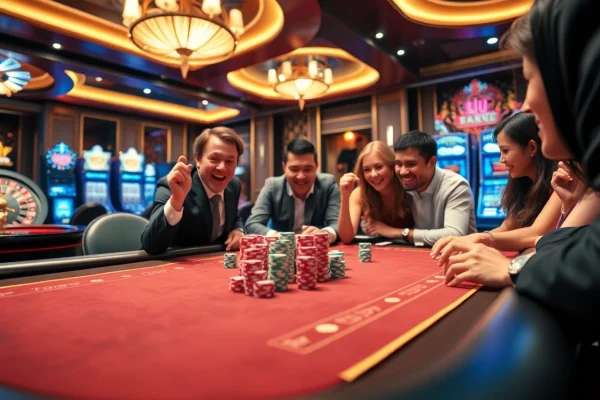 Players enjoying an exciting poker game at TR88 casino, showcasing thrills and luxury.