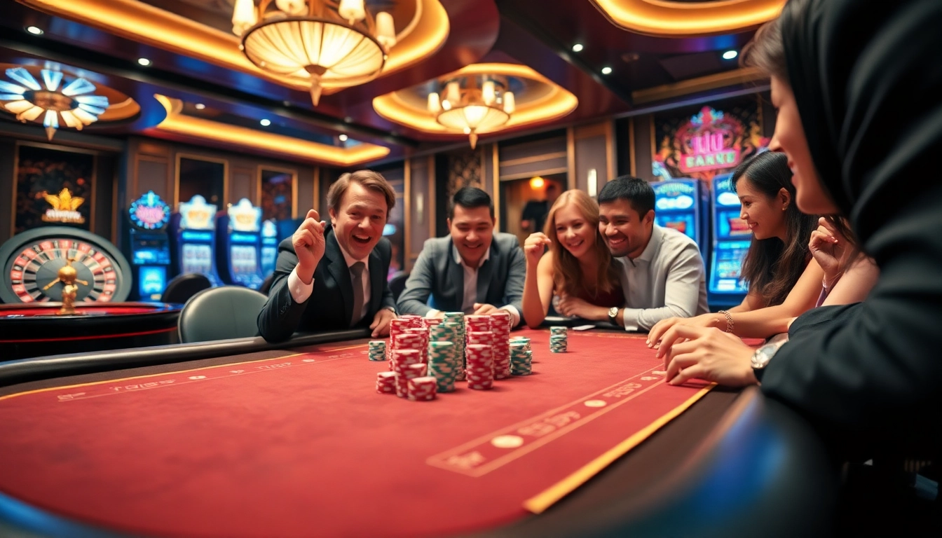 Players enjoying an exciting poker game at TR88 casino, showcasing thrills and luxury.