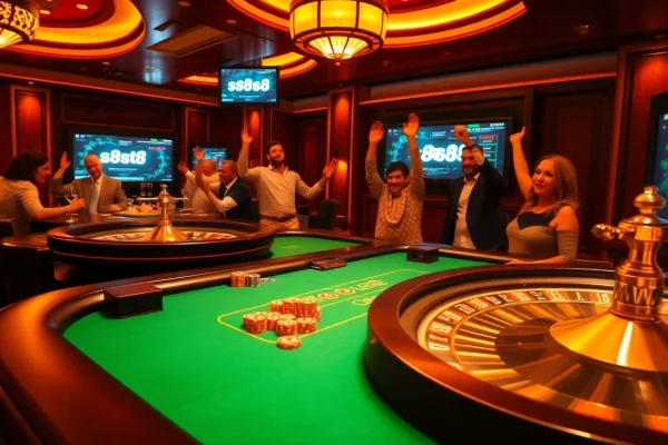 S8s8 players enjoy an exciting casino atmosphere with poker and roulette games.