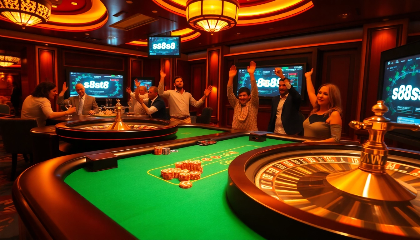 S8s8 players enjoy an exciting casino atmosphere with poker and roulette games.