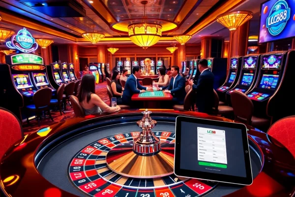 Experience the thrill of lc88 đăng nhập with a vibrant casino scene showcasing exciting games.