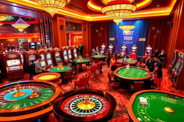 Players enjoying vibrant casino games at UU88, featuring exciting tables and slot machines.