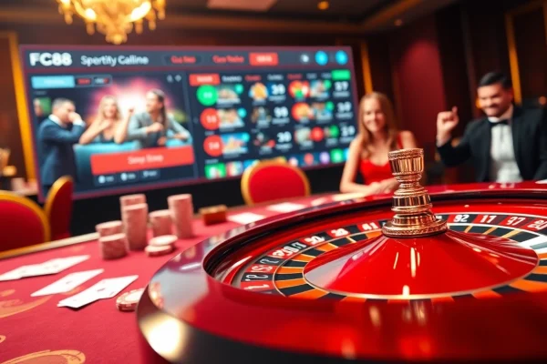 Experience the thrill of gambling at Nhà cái fc88 with a luxurious roulette setup and vibrant betting options.