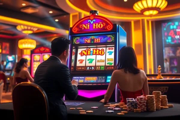 Nổ hũ slot machine attracts gamblers with bright lights and exciting gameplay.