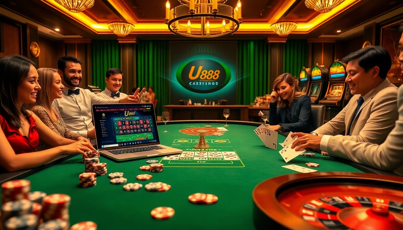 Players enjoying exciting games at U 888 casino with chips and cards in an inviting atmosphere.