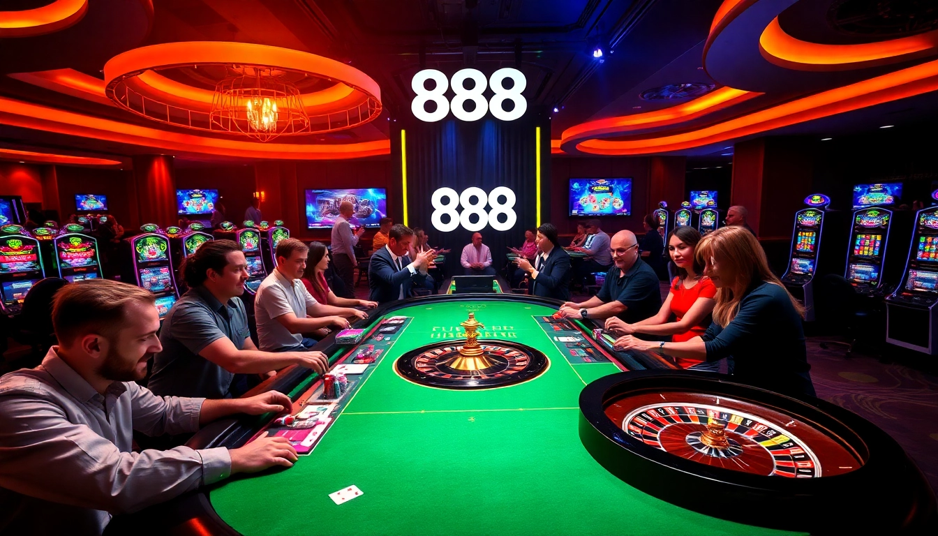 Experience the thrill of u 888 at an upscale casino with vibrant gaming tables and chips.