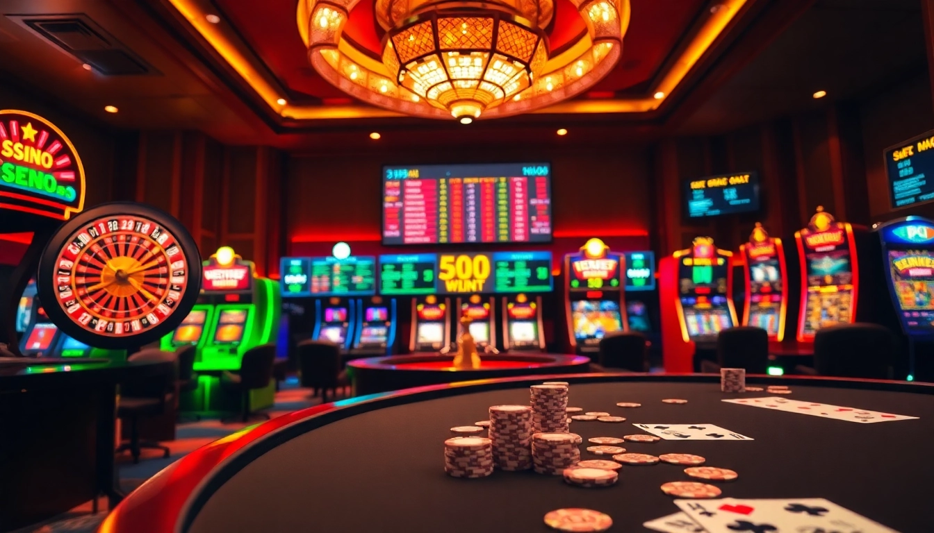 High-energy casino scene showcasing S 8 gaming strategies with roulette and poker.