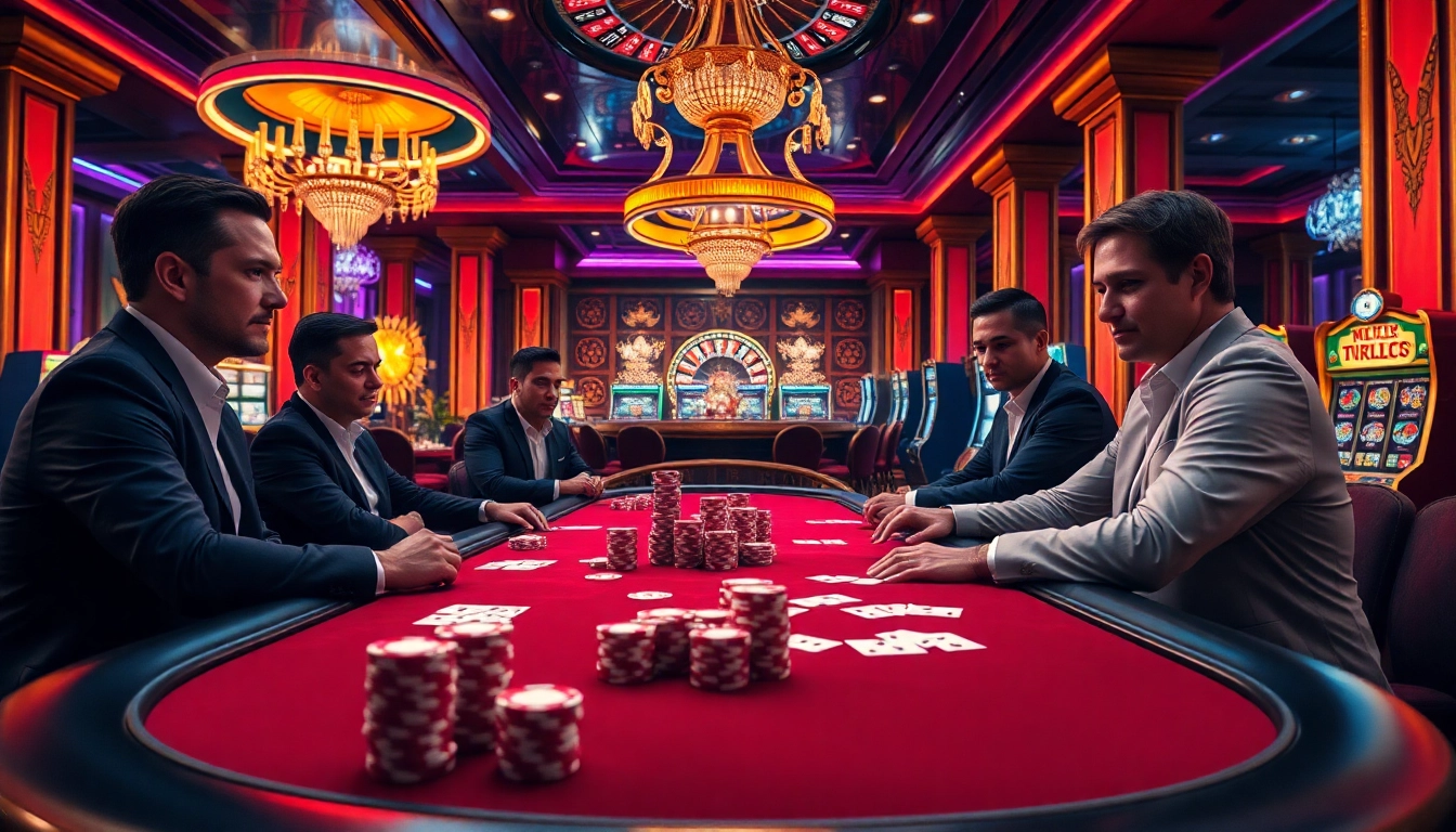 High-stakes poker action at https://s8net.com/ with vibrant lighting and professional players.