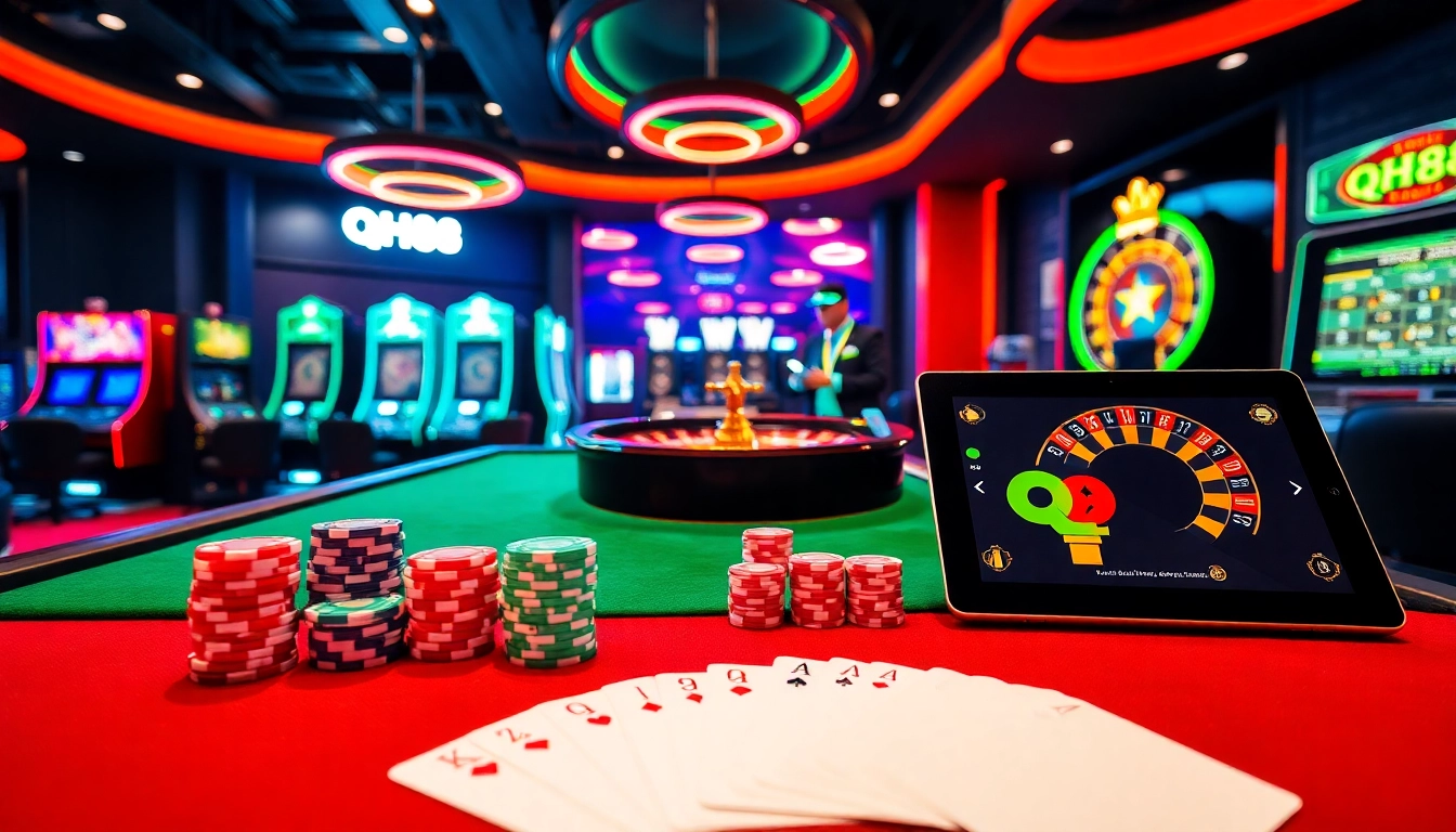 Experience thrilling gameplay at QH88 casino with vibrant tables and poker chips.