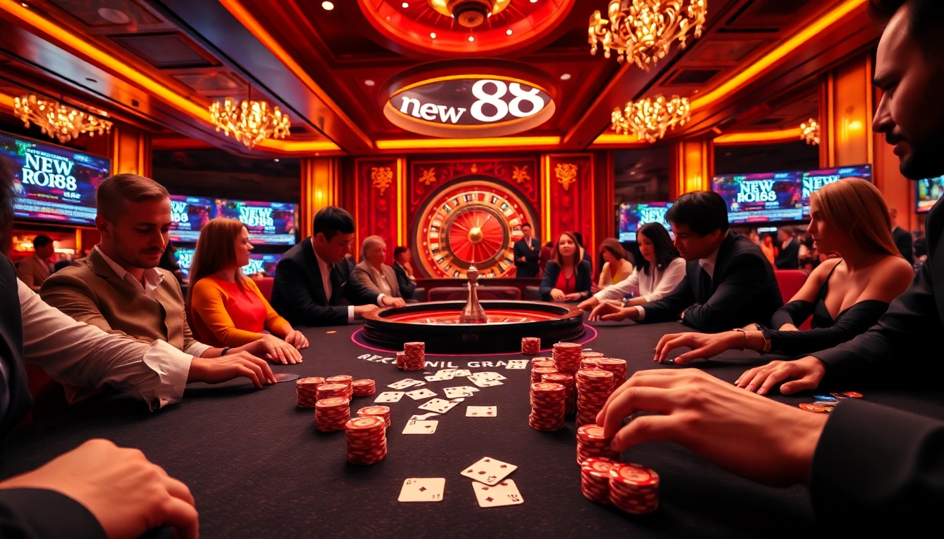 Players enjoy high-stakes games at new 88 casino tables, surrounded by luxury and excitement.