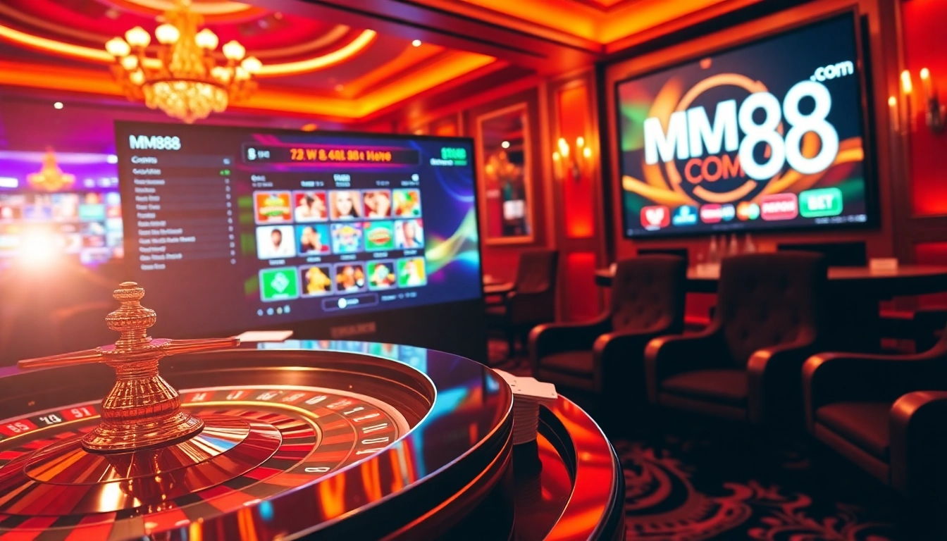 Experience the thrill of online gambling with MM88 com and vibrant casino elements.