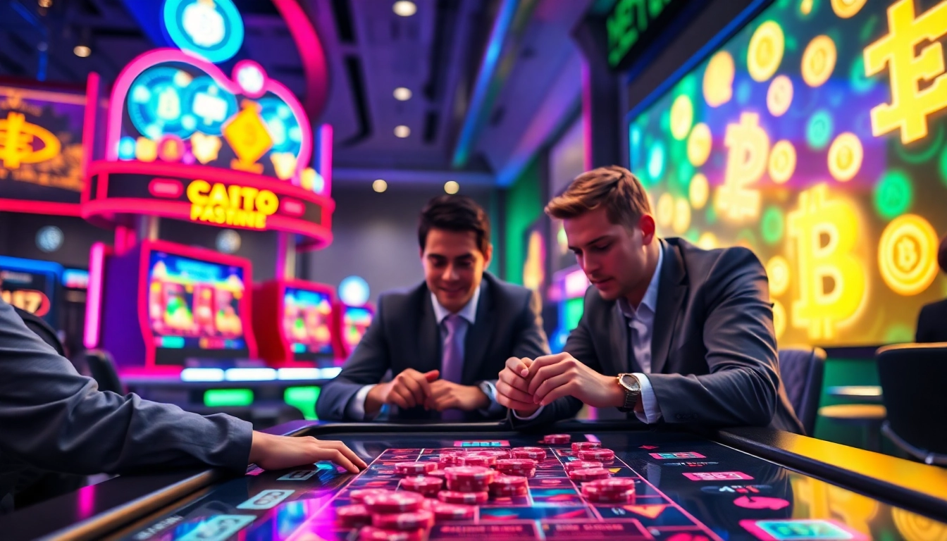 Les avantages du meilleur casino crypto illustrés par des joueurs en pleine action dans un environnement moderne.