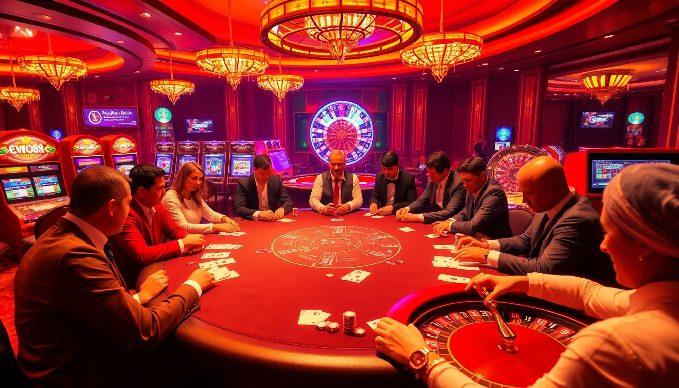 Intense players at a high-stakes poker table, embodying the essence of ev88 excitement in gambling.