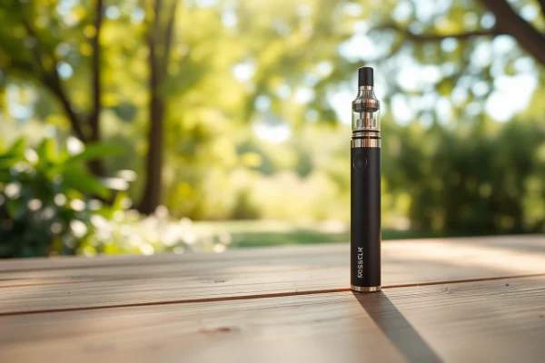 Buy DMT near me with a focus on a sleek DMT vape pen set in a tranquil natural environment.