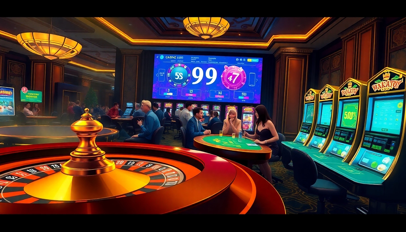 Players enjoying high-stakes gambling at https://99ok.co.im/ in a luxurious casino setting.