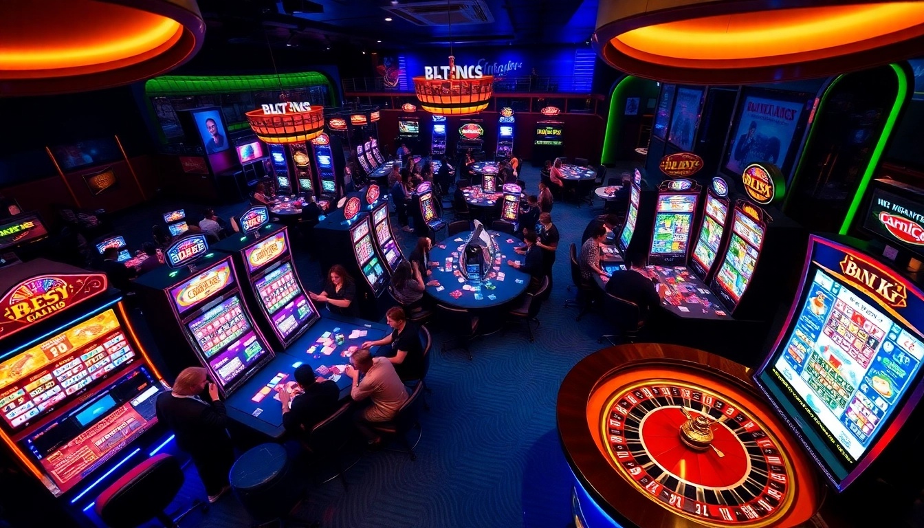 b52 club players winning big at a vibrant casino with poker tables and slot machines