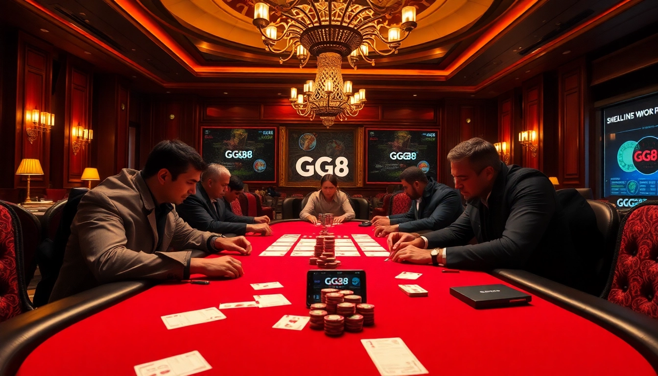 Experience luxury gambling with GG88 WORK showing poker table excitement and digital betting integration.