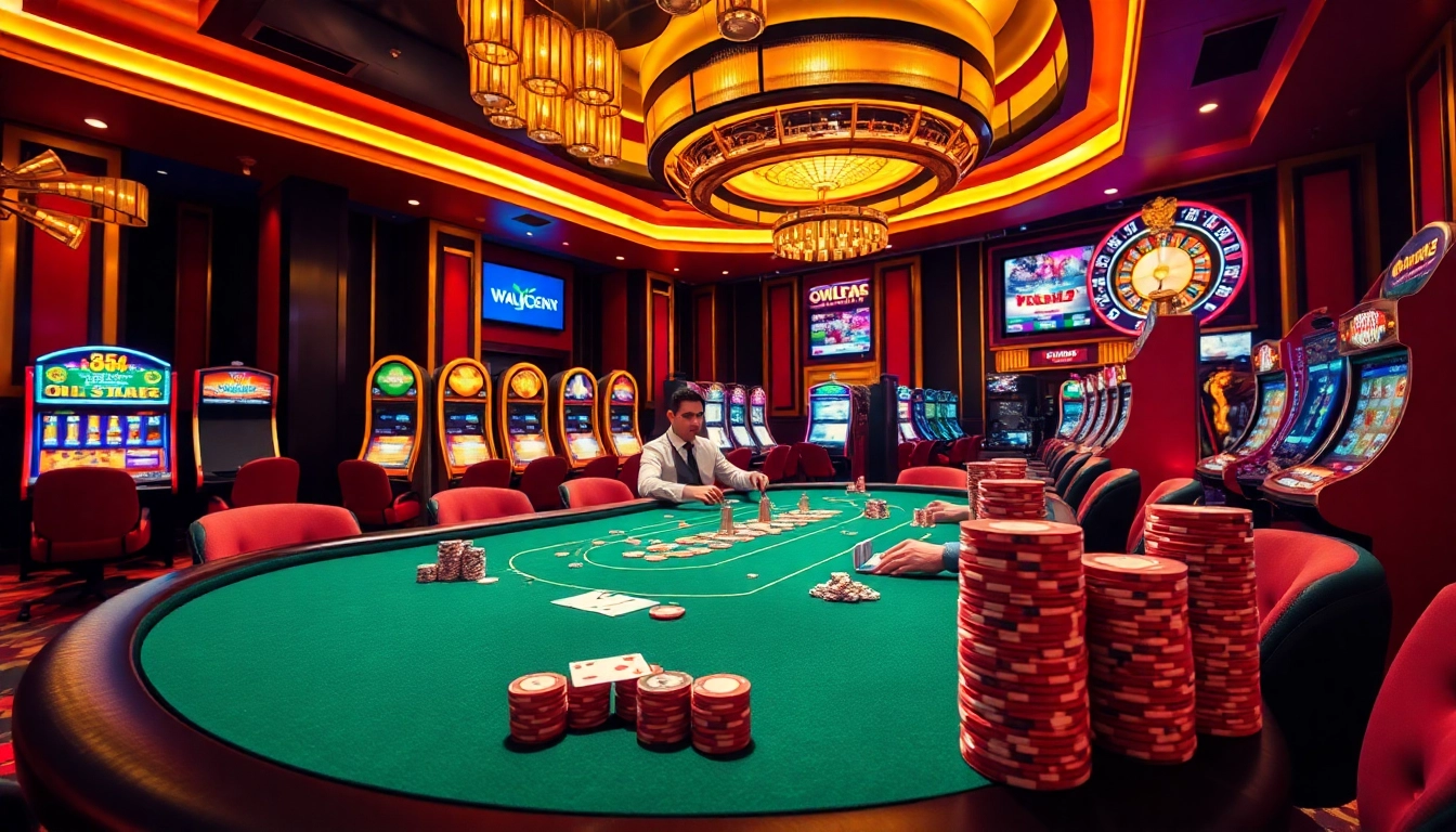 Experience the thrill of gambling at WW88 with vibrant casino tables and excited players.
