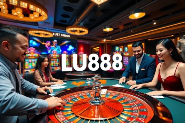 Exciting gambling interface showcasing LU88 with roulette and poker action.