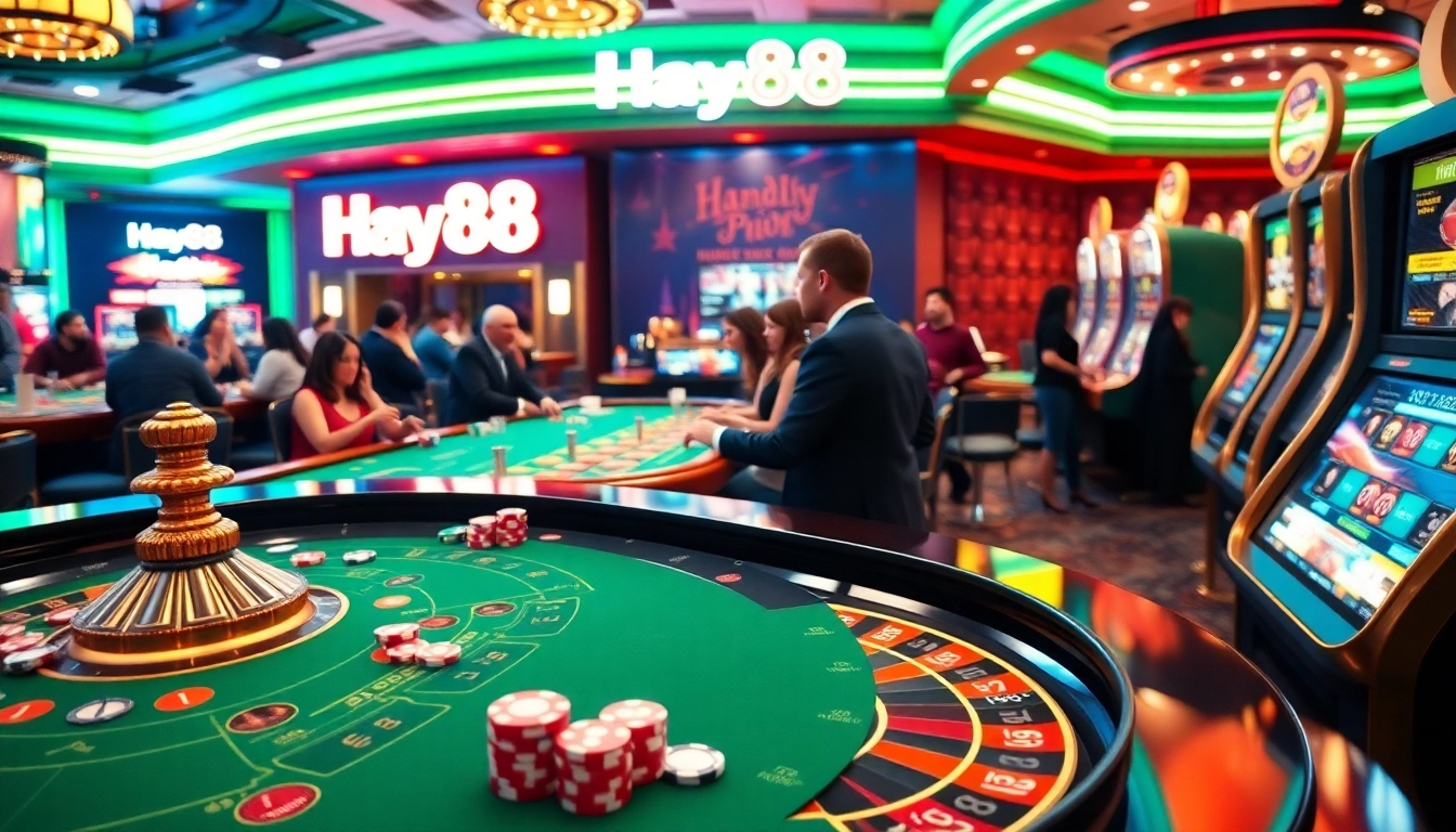Engaged players enjoying high-stakes action at Hay88 casino, showcasing vibrant gambling excitement.