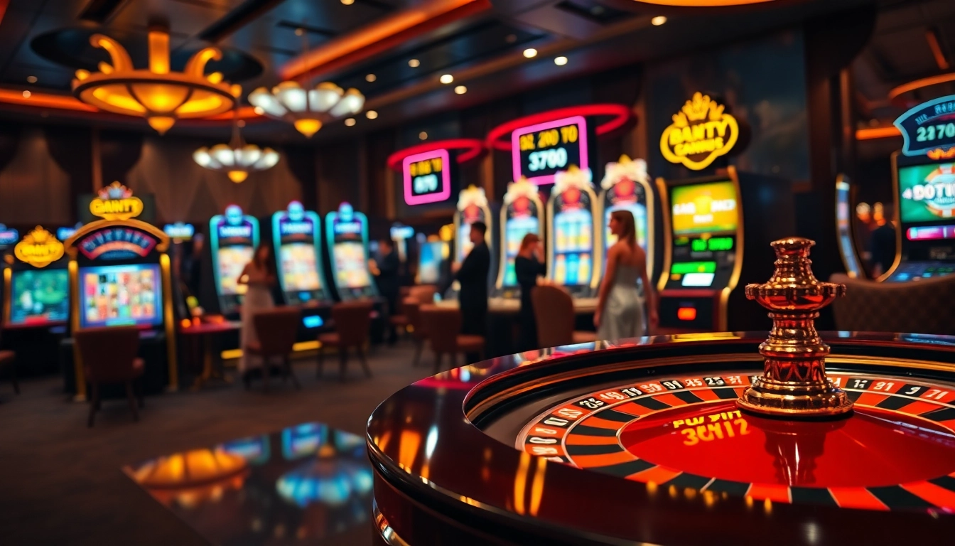 Expérience de jeux intenses au casino en ligne avec des machines à sous colorées et une roulette dynamique.