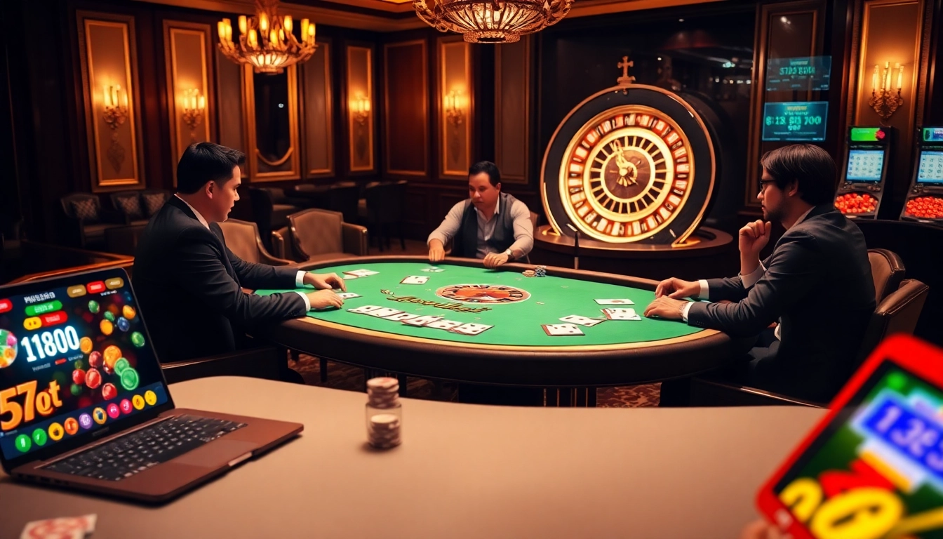 Players enjoying a high-stakes game at nhà cái Fabet's luxurious poker table.
