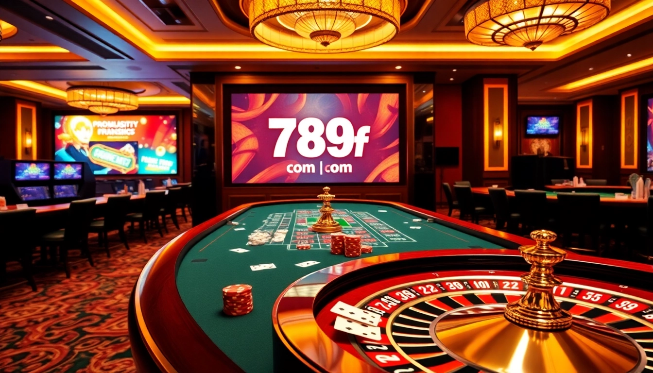 Experience the thrill of gambling at 789f com with a vibrant casino setting showcasing poker and roulette.