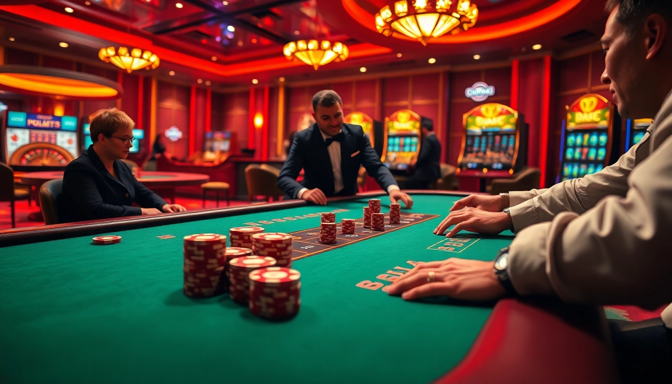 Engaging poker game scene at a luxurious casino, highlighting excitement with 123b themed elements.