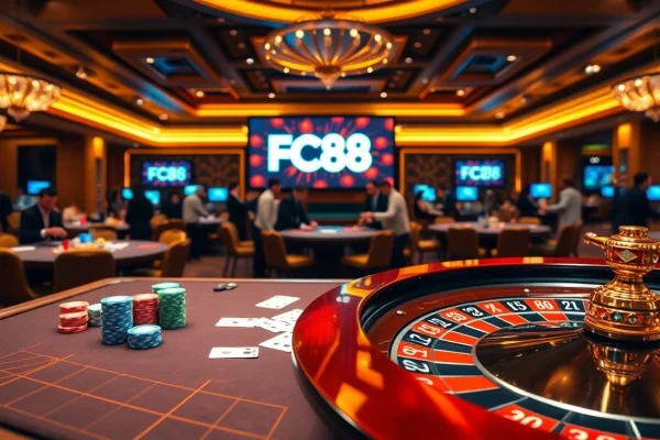 Players enjoy thrilling games at the FC88 casino, showcasing excitement and strategic betting.