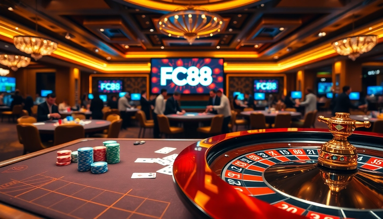 Players enjoy thrilling games at the FC88 casino, showcasing excitement and strategic betting.