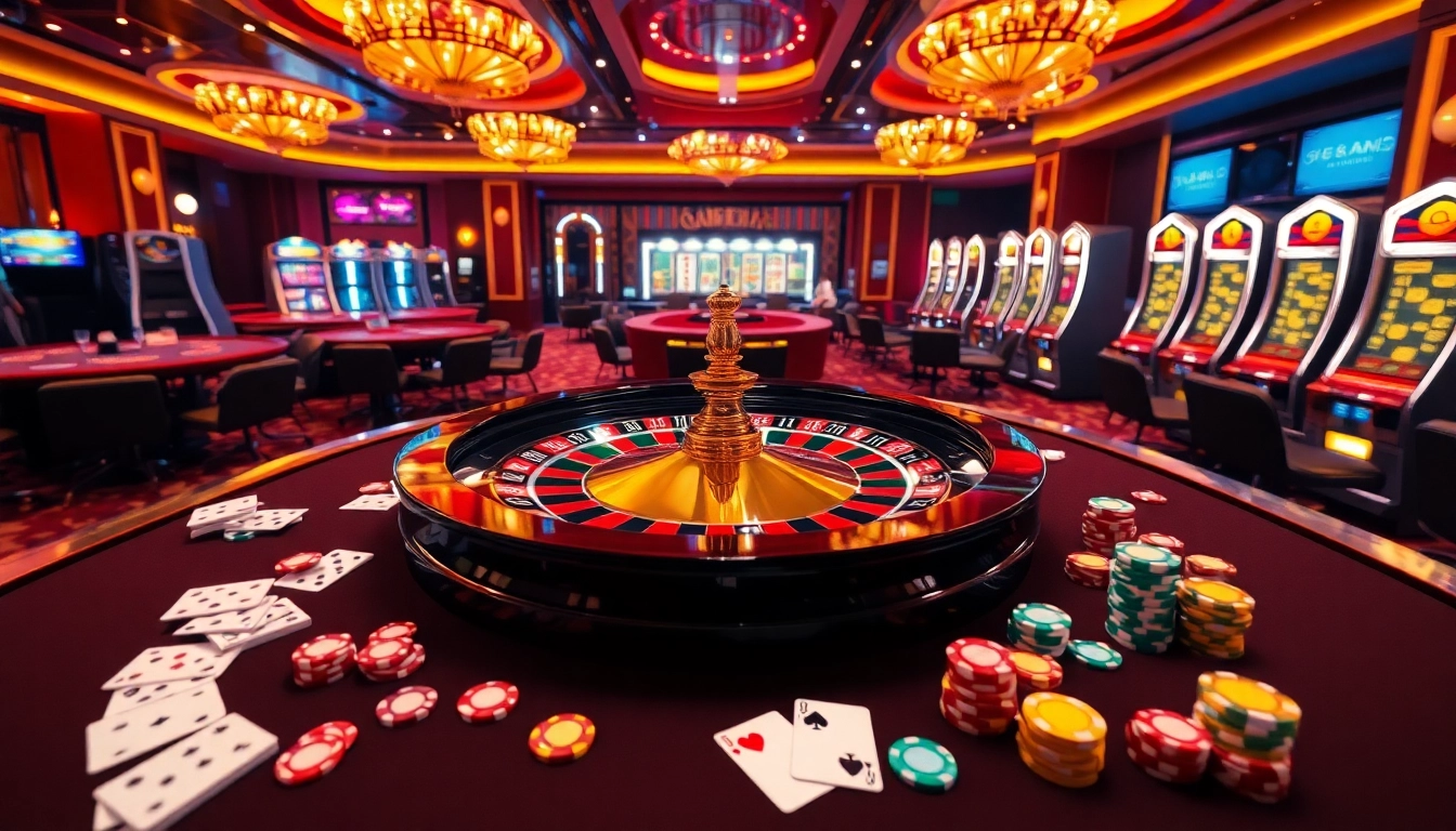 Engaging scene of online gambling experience at OK8386 with roulette and casino elements.