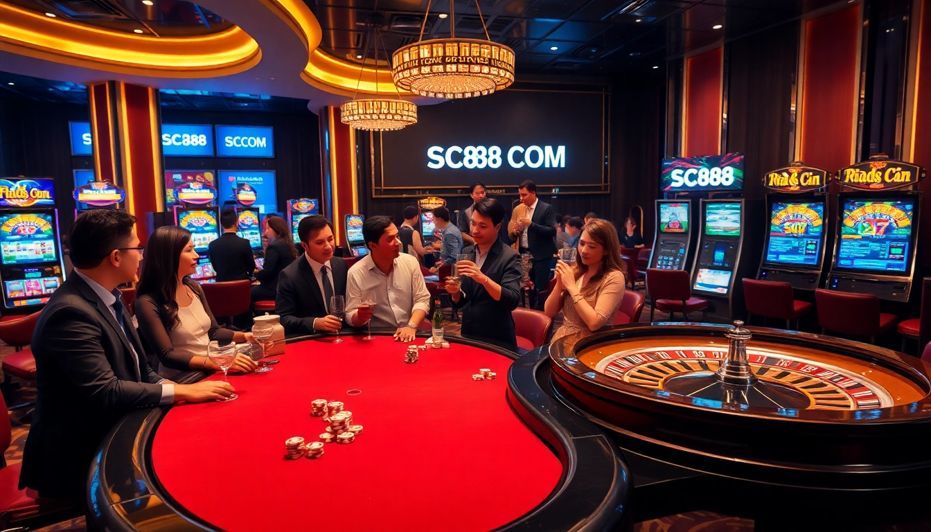 Exciting gaming experience at SC88 COM featuring poker and roulette in a luxurious casino setting.